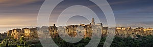 PITIGLIANO, TUSCANY, ITALY - JUNE 15, 2019 - View of Pitigliano town at sunset. Picturesque and unusual - built on tuff