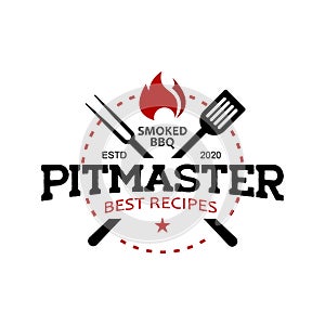 Pitmaster barbecue stamp vector logo graphic label