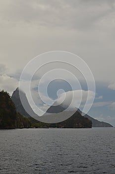 The pitons St. Lucia Caribbean Island Mountain Blue Sky Clouds