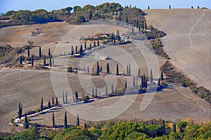 Pitoresque region Tuscany, agriculture works in autumn, Italy.