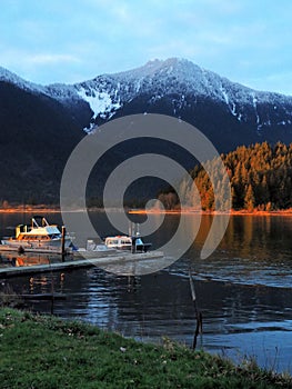 Pitt lake boat launch with couple of boats