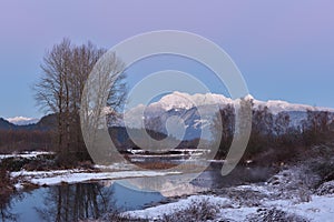 Pitt River and Golden Ears Mountain aftuer sunset