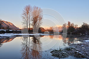 Pitt River and Golden Ears Mountain at sunset