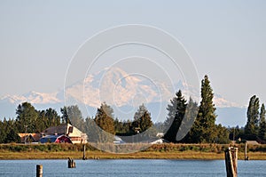 Pitt river with mt baker in background