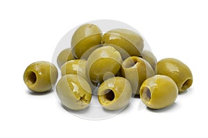 Pitted green olives as an ingredient for cooking