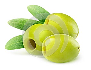 Pitted green olives photo