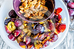 Pitting plums in process