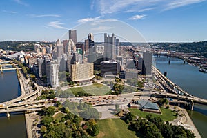 Pittsburgh Cityscape and Business District, Downtown in Background. Rivers in and Bridges in Background. Pennsylvania