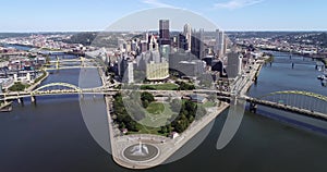 Pittsburgh Cityscape, Pennsylvania.  Allegheny and Monongahela Rivers. City is Famous because of the bridges. Point State Park