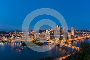 Pittsburgh downtown skyline at night, pennsylvania, USA