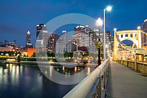 Pittsburgh, Pennsylvania Night Skyline from the Roberto Clemente Bridge photo