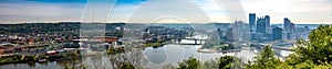 Pittsburgh Pennsylvania USA, aerial panoramic of the city downtown, sunny spring day
