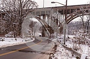 Pittsburgh, Pennsylvania, USA 12-19-20 Commercial Street under the State Route 376 parkway bridge