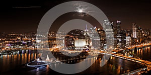 Pittsburgh Skyline at Night with Moon