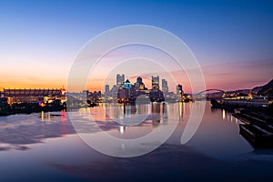 The Pittsburgh skyline at sunrise