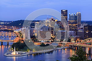 Pittsburgh in twilight, view to Downtown