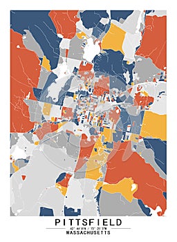 Pittsfield Massachusetts USA Creative Color Block city Map Decor Serie