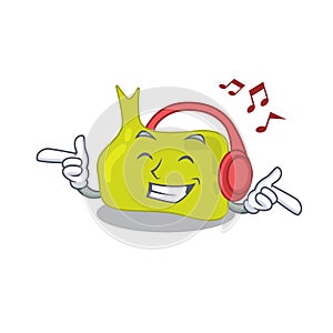 Pituitary Cartoon design concept listening music on headphone