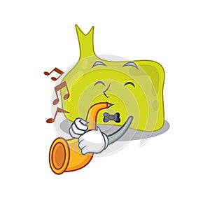 Pituitary musician of cartoon design playing a trumpet