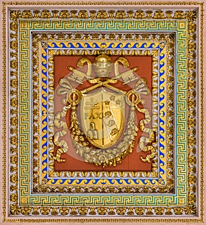 Pius VII coat of arms from the ceiling of the Basilica of Saint Paul Outside the Walls, in Rome.