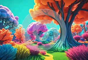 Pixar Art Style Low Poly Garden Nature Scene in Vibrant RGB Colors photo