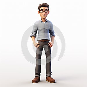 Pixar Style 3d Cartoon Man In Glasses - Full Body Model