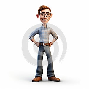 Pixar Style 3d Cartoon Man With Jeans And Glasses