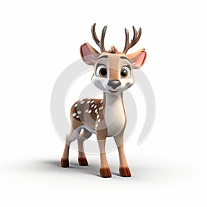 Pixar-style 3d Deer Animation On White Background