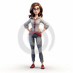 Pixar Style 3d Female Character In Glasses And Jeans