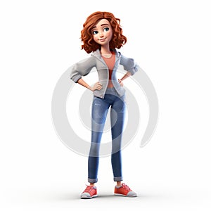 Pixar Style 3d Female Character On White Isolated Background