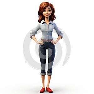 Pixar Style 3d Female Character On White Isolated Background