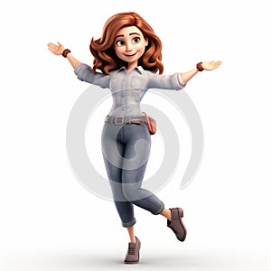 Pixar Style 3d Female Character On White Isolated Background