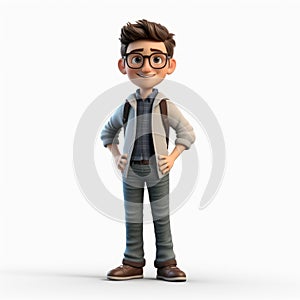 Pixar Style 3d Male Cartoon Boy With Glasses And Jacket