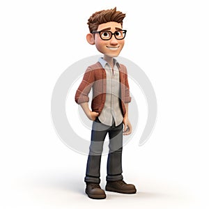 Pixar Style 3d Male Cartoon Character With Glasses And Jeans
