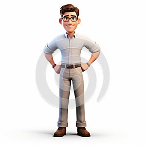 Pixar Style 3d Male Character Wearing Glasses And Pants