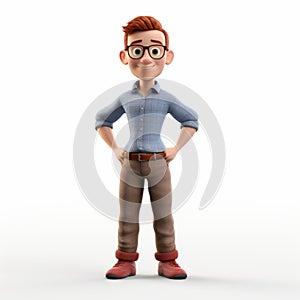 Pixar Style 3d Male Character On White Isolated Background