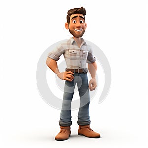 Pixar Style 3d Character Of A Strong Man In Rural Life Depiction