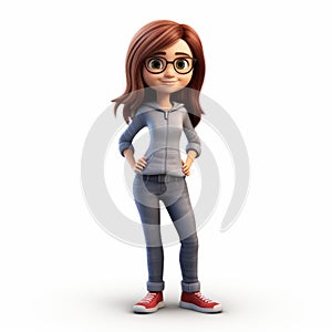 Pixar Style 3d Female Character With Glasses And Gray Pants photo