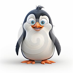 Pixar-style Penguin Character With Blue Eyes On White Background