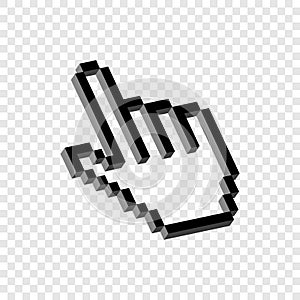 Pixel 3d hand pointer isolated. Omline cursor for links and selection of actions