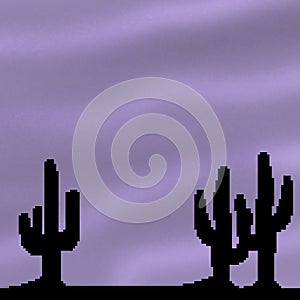 Pixel 8 bit drawn vivid desert sky with cactus foreground