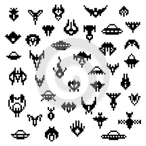 Pixel alien spaceships, a vector set of retro style 8 bit icons