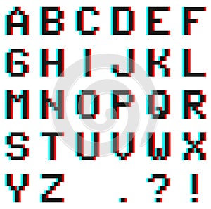 Pixel alphabet with Anaglyph 3D effect