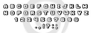 Pixel alphabet font. Retro video game 8-bit typeface design, oldschool typography logo letters. Vector illustration
