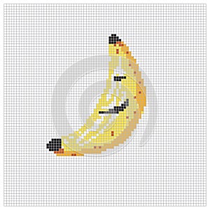 Pixel apple fruit for puzzles, games or cross stitch designs. Pixelated style 8 bit icon large scale isolated on white