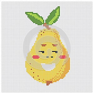 Pixel apple fruit for puzzles, games or cross stitch designs. Pixelated style 8 bit icon large scale isolated on white