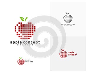 Pixel Apple logo design vector template, Fruits Apple icon symbol