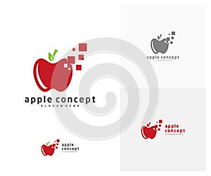 Pixel Apple logo design vector template, Fruits Apple icon symbol