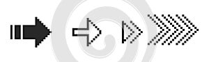 Pixel arrow set. Pixel art different directions 8 bit gaming console style sign. Interface icon. Collection
