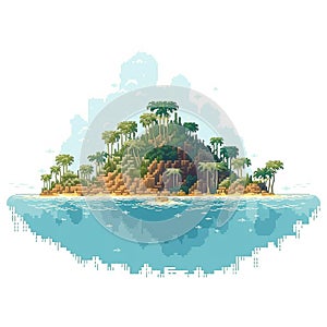 Pixel art 2D anime island, created with Generative AI Technology